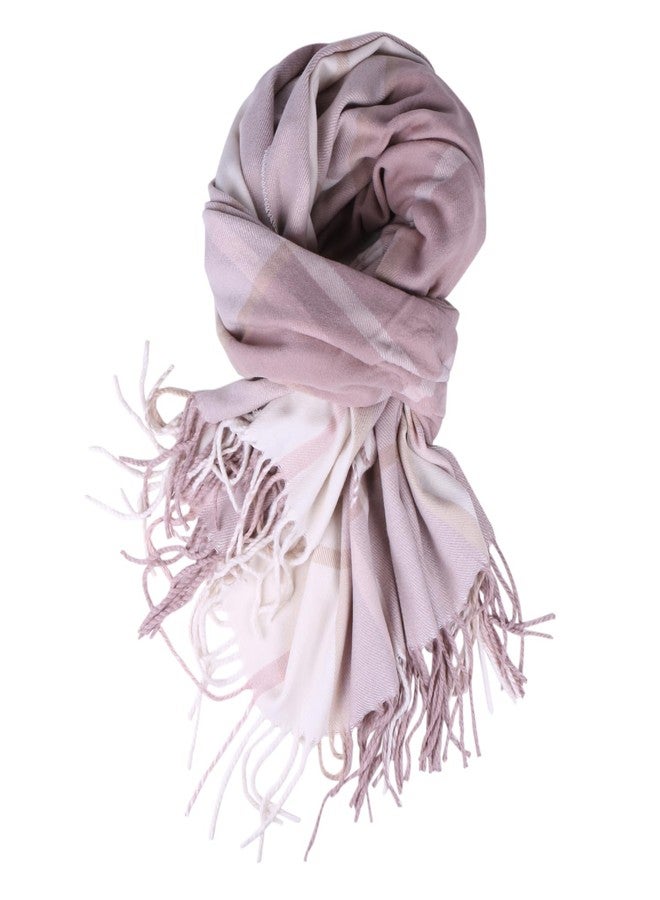 TZ Promise Women Tartan Plaid Scarf Warm Soft Cashmere Feel Giant Winter Shawl Wrap (White-Pink (Check)) - Image 1